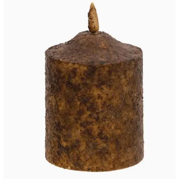 Burnt Mustard Flicker Flame Timer Cake Pillar