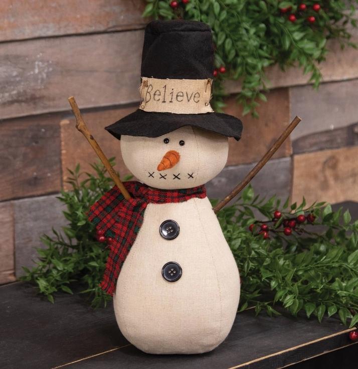 Stuffed Believe Top Hat Snowman W/Red & Green Scarf Doll