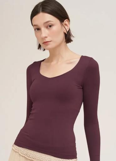 Clean Line Sweetheart L/S Top (Raisin)