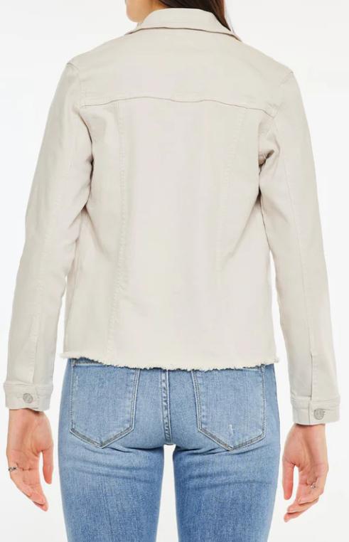 KanCan Frayed Hem Denim Jacket (Taupe)