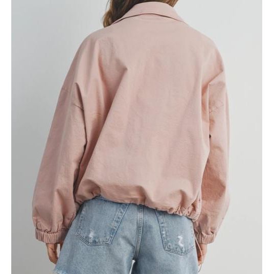 Dual Pocket Zipper Drawstring Hem Jacket (Mauve)