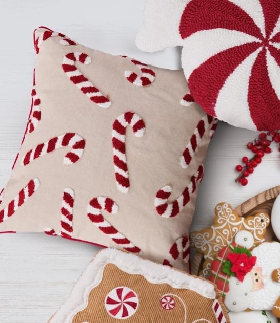 Gingerbread Village Peppermint Candy Pillow