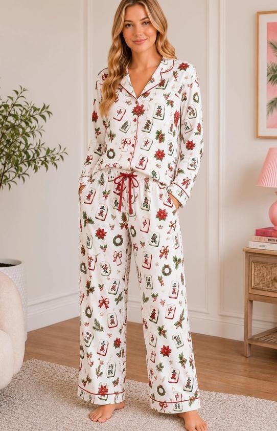 Holiday Collection - Red Mahjong Christmas Pajama Set