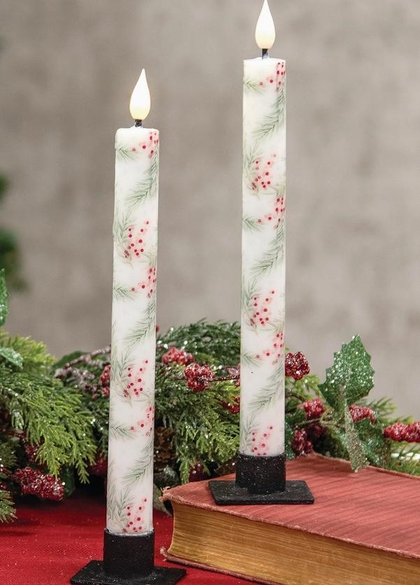 Winter Pine & Berries Timer Tapers