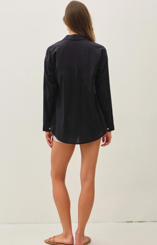 Cotton Blend Lightweight Oversized Classic Shirt (Black)