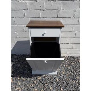 Amish Made Single Trash Can (White with Oak Top)