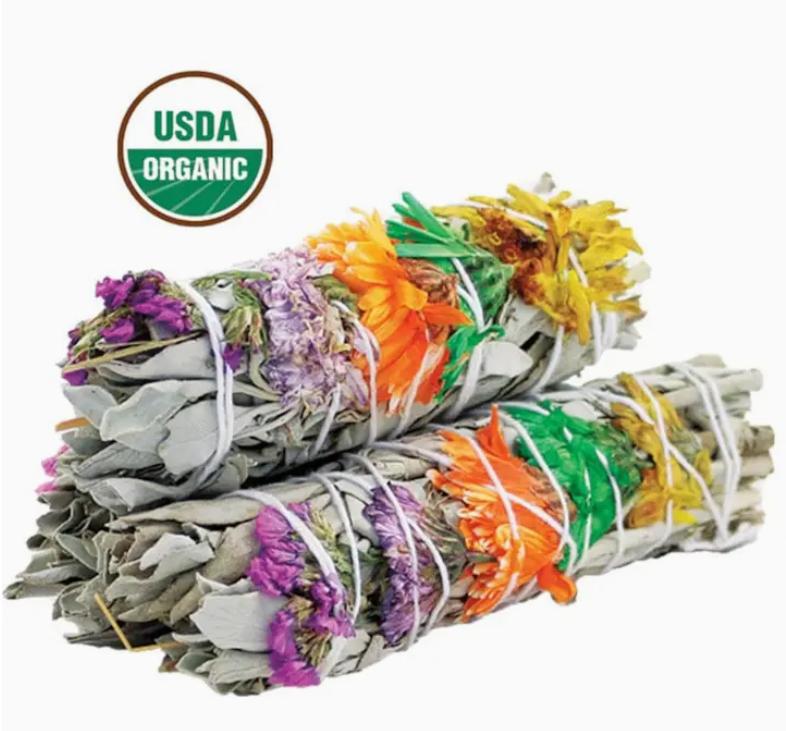 'Good Vibes' Floral White Sage Smudge Stick (4 in.)