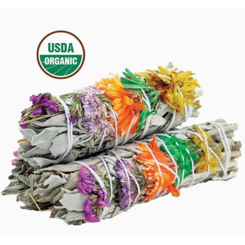 'Good Vibes' Floral White Sage Smudge Stick (4 in.)