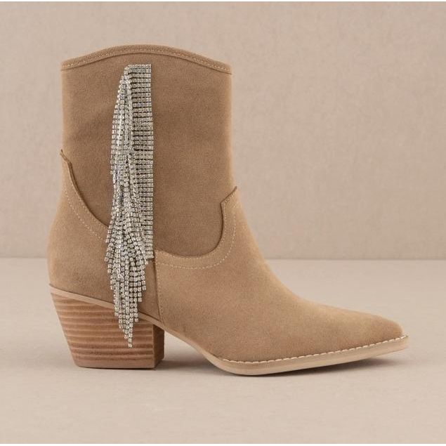 The Rowan Khaki Rhinestone Fringe Cowboy Western Boot