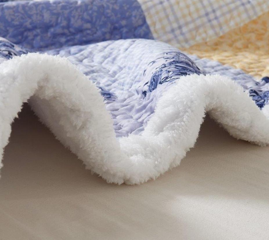"Garden Walk in Bluebell" Quilted Sherpa Throw 50"x60"