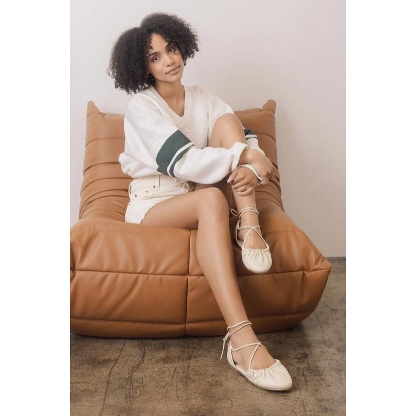 The Laney Beige Lace Up Ballet Flat