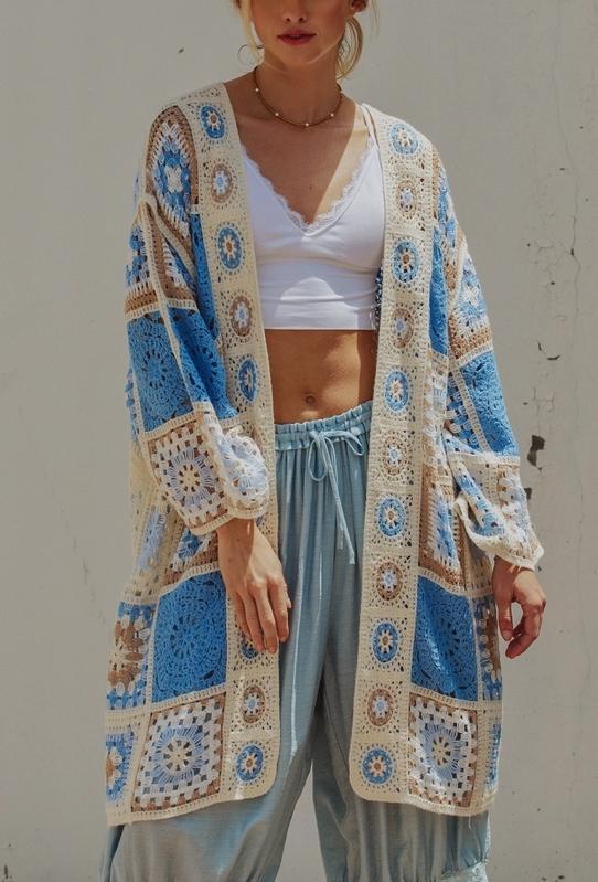 Square Crochet Patchwork Duster Cardigan