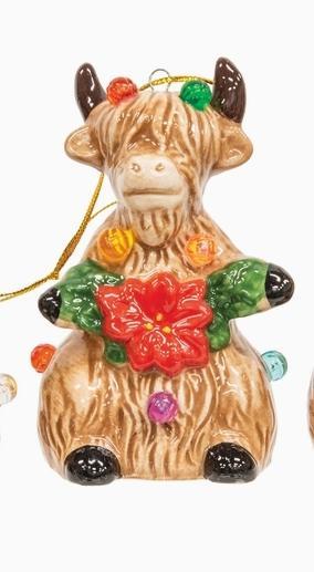 Ceramic Light Up Merry Highland Ornament 3 Assorted