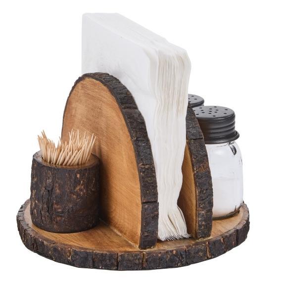 Wood Slice Napkin/Toothpick/S&P Holder