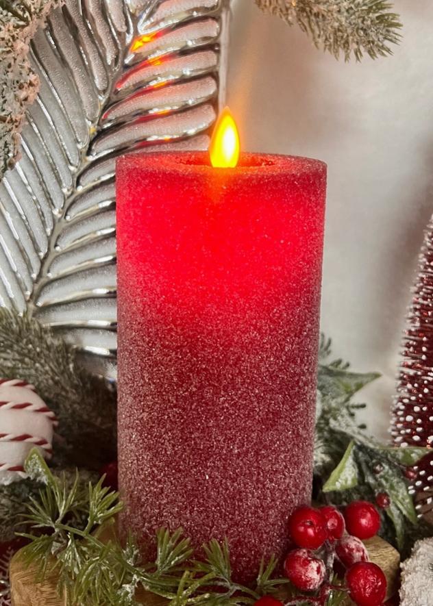 Red Frosted Moving Flame Led Candle (3x6in)