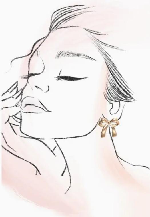 Full Size Shiny Gold Bow Stud Earrings