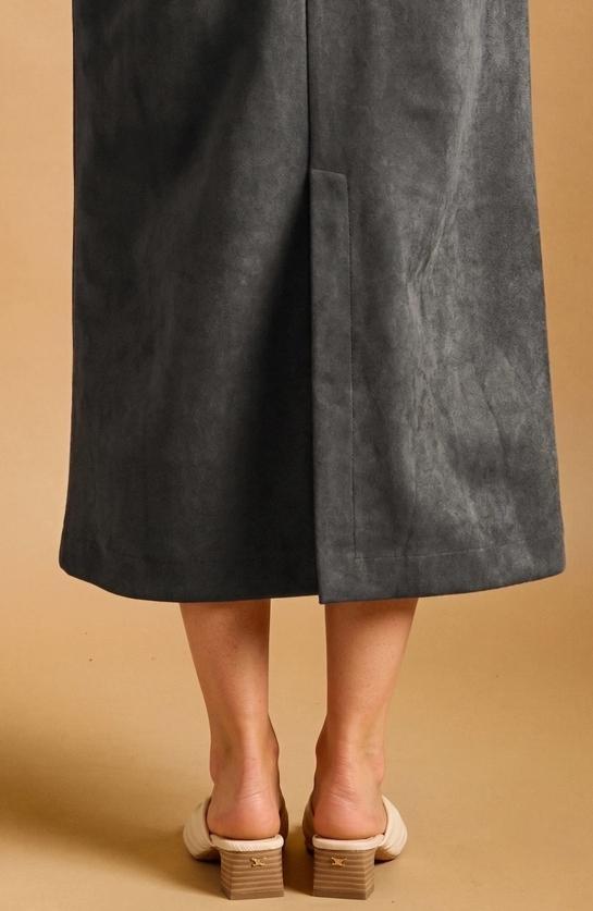 Suede Straight Skirt (Charcoal)