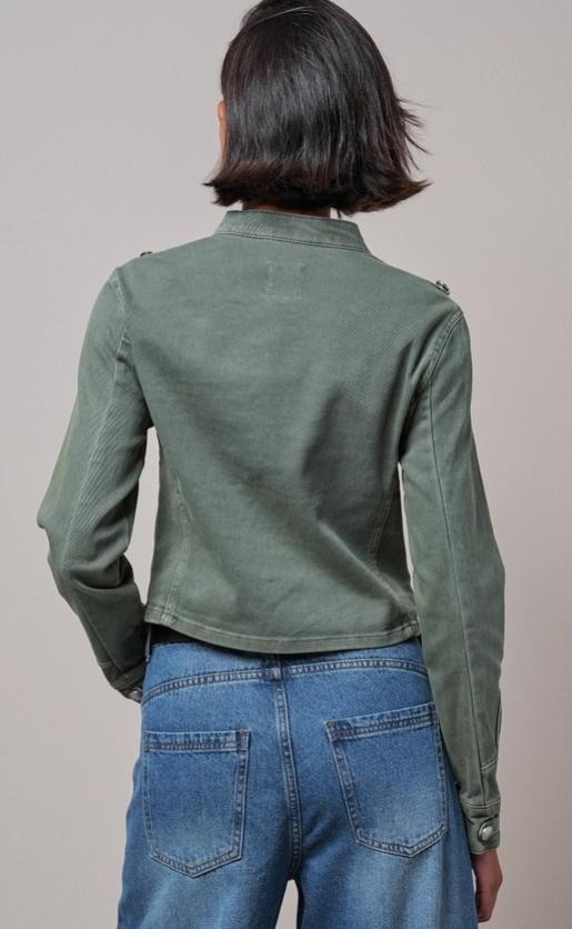 Military Double-Button Stretch Cotton Jacket (Olive)