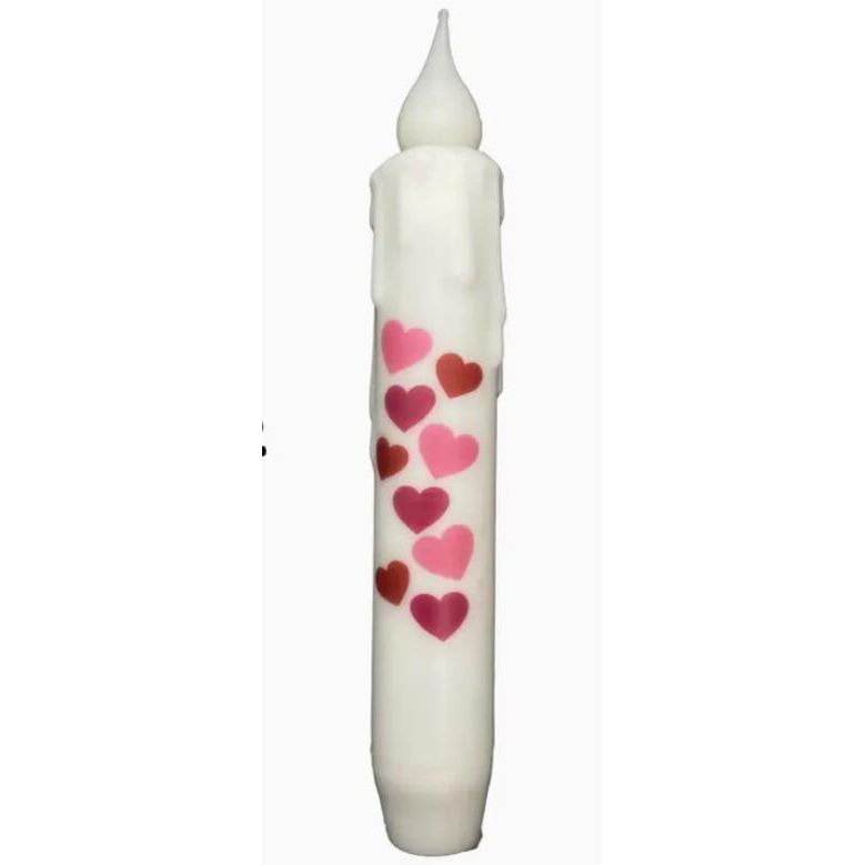 Valentine Hearts Led Battery Operated Timer Taper Candle (White)