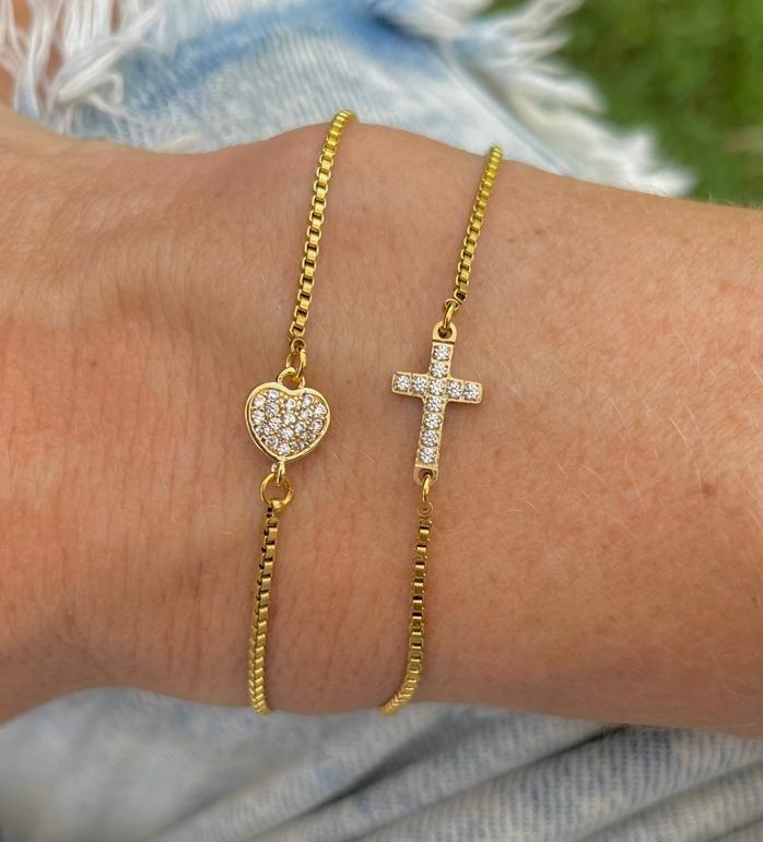 Crystal Cross Gold Slider Bracelet