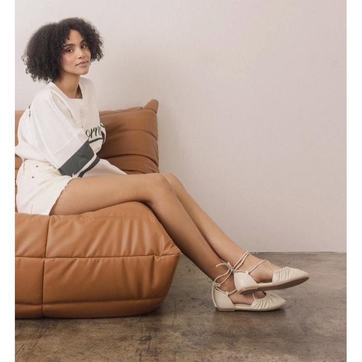 The Laney Beige Lace Up Ballet Flat