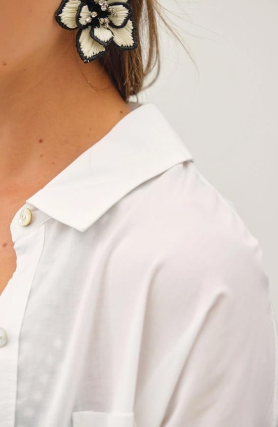 Cotton Blend Lightweight Oversized Classic Shirt (White)