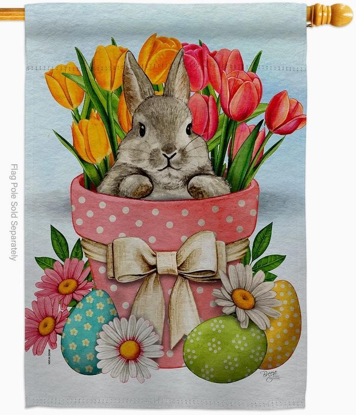 Bunny Tulips Easter Garden Friends Floral Large Flag