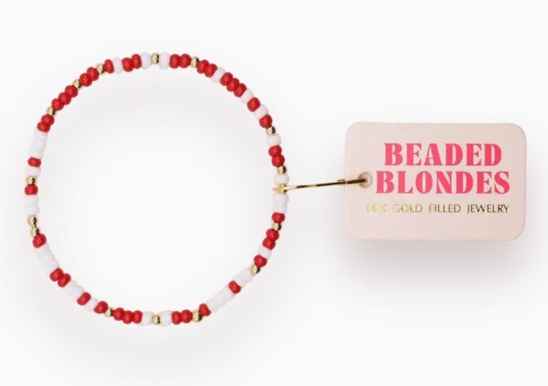 Beaded Blondes Crimson Red and White Sprinkle Bracelet