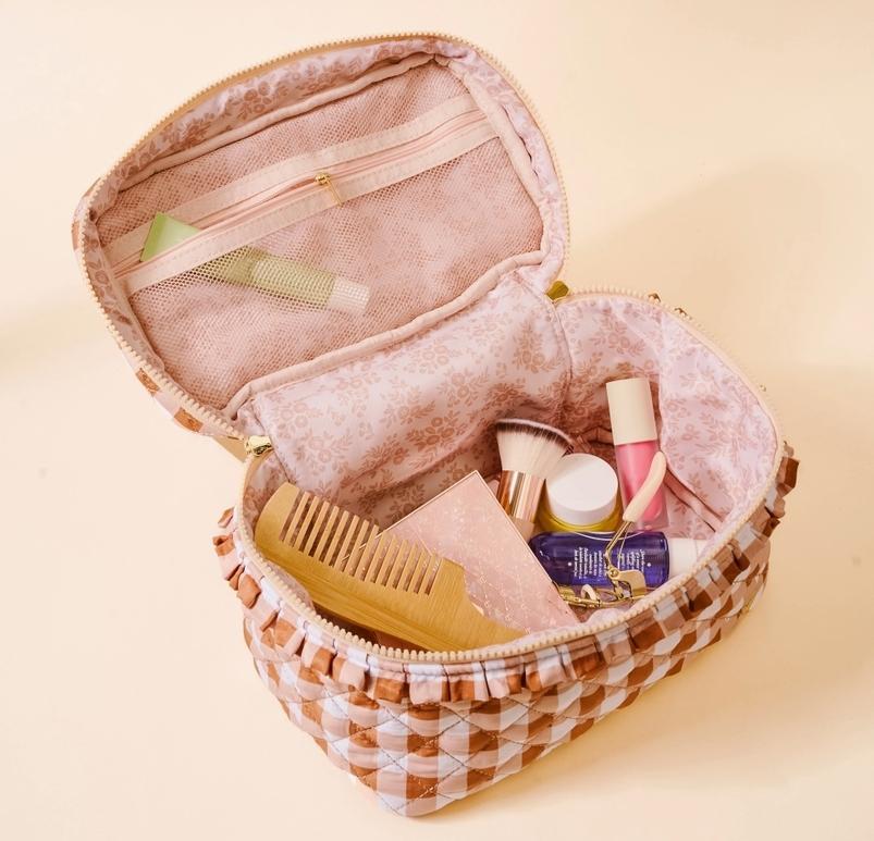 The Darling Effect Glam & Go Quilted Cosmetic Bag Maple Gingham