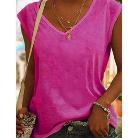 V-Neck Loose Sleeveless T-Shirt (Rose)