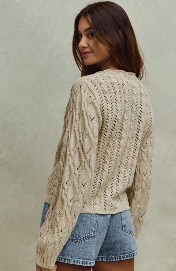 Sweater Weaving Cardigan Top (Cream)