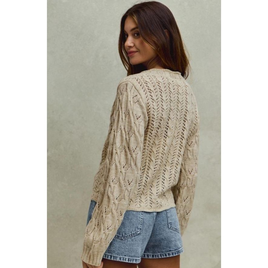 Sweater Weaving Cardigan Top (Cream)