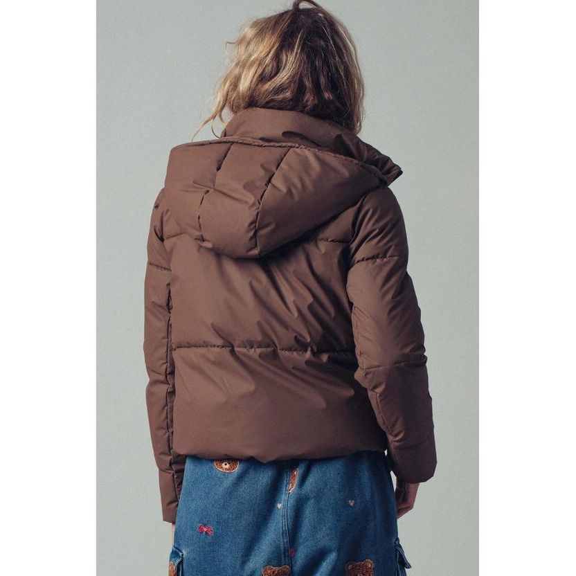 Cozy Drawstring Hooded Puffer Jacket (Chocolate)