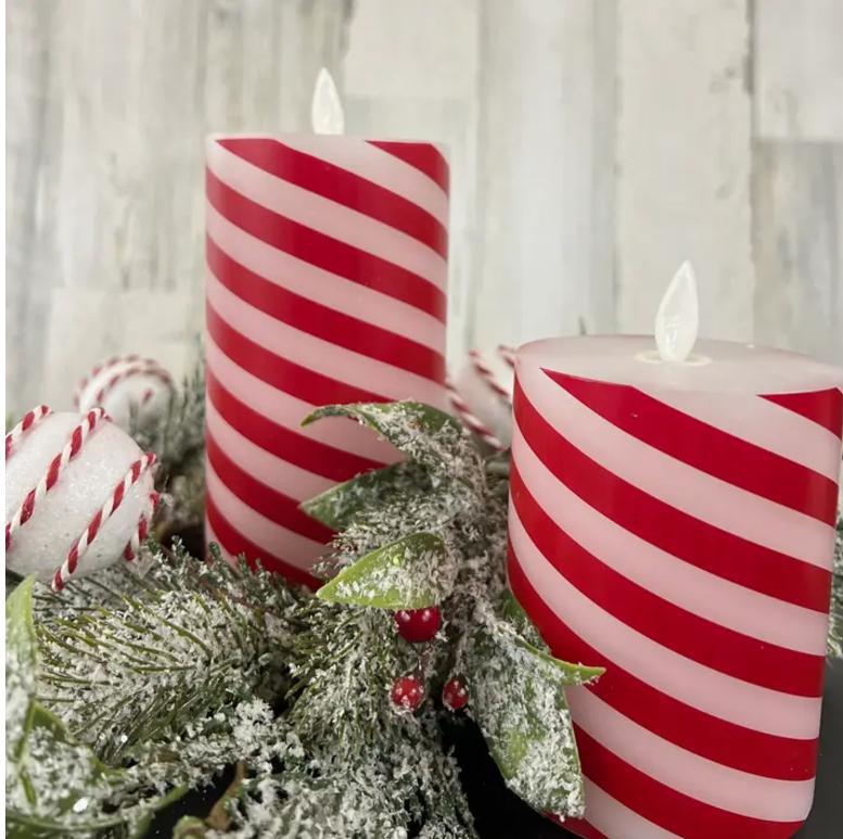 Candy Cane Moving Flame Led Candle (3x4in)
