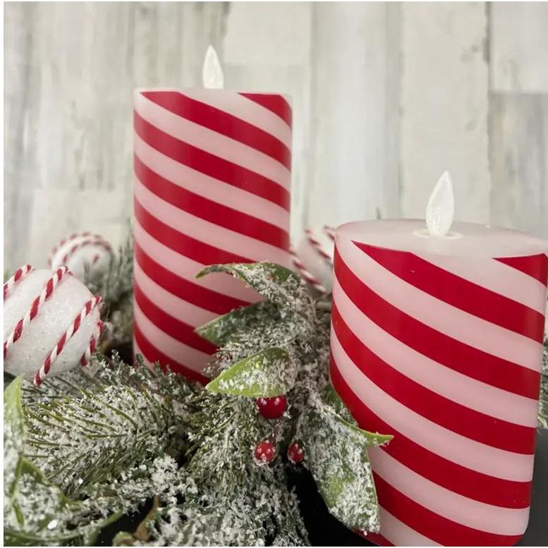 Candy Cane Moving Flame Led Candle (3x6in)