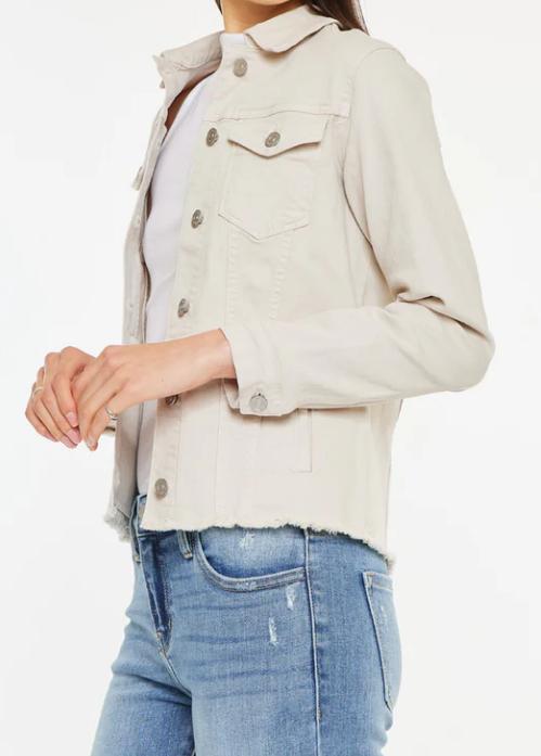 KanCan Frayed Hem Denim Jacket (Taupe)