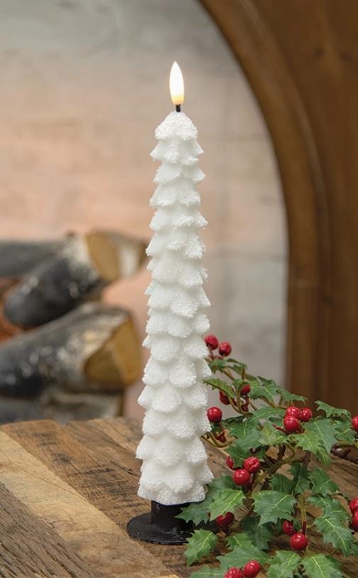White Flocked Christmas Tree Led Timer Taper