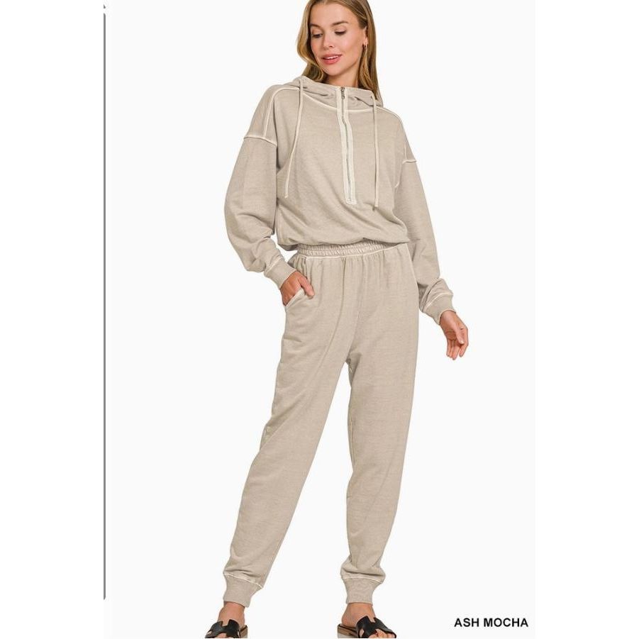 Enzyme Washed French Terry Jumpsuit (Ash Mocha)