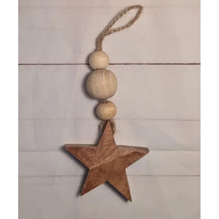 Wood Star and Bead Ornament