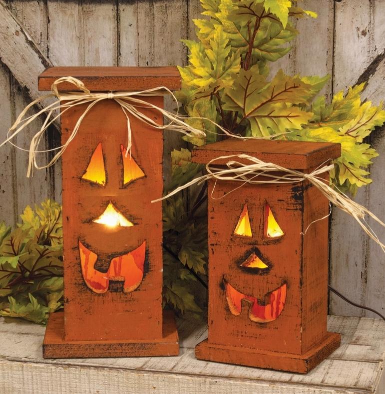 Rustic Wood Jack O Lightup Pedestal - 11.5"H
