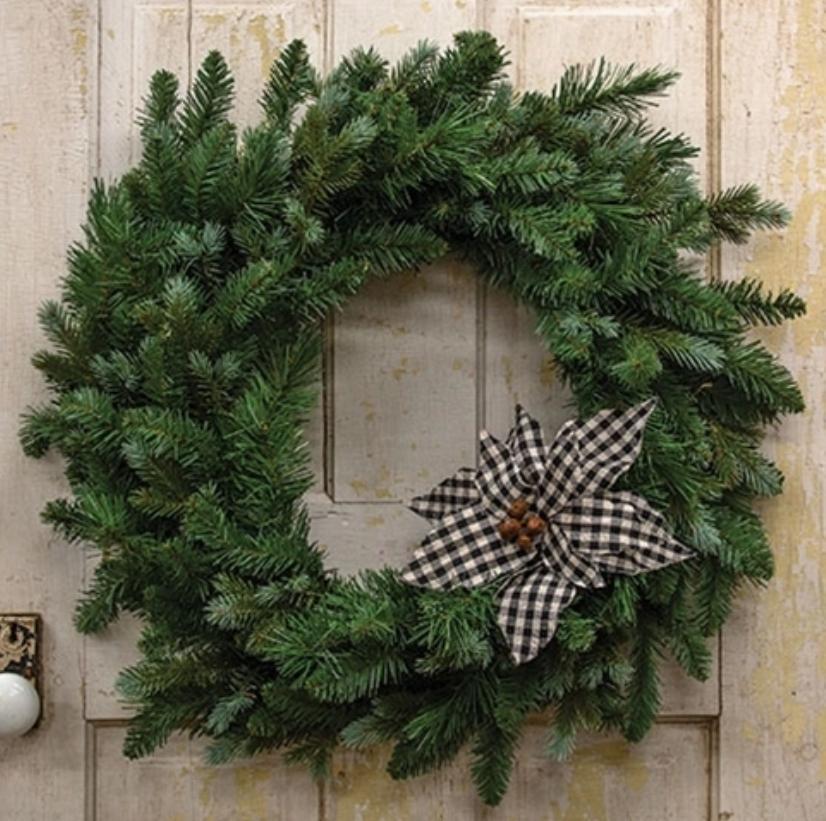 Black/White Plaid Poinsettia Clip Ornament