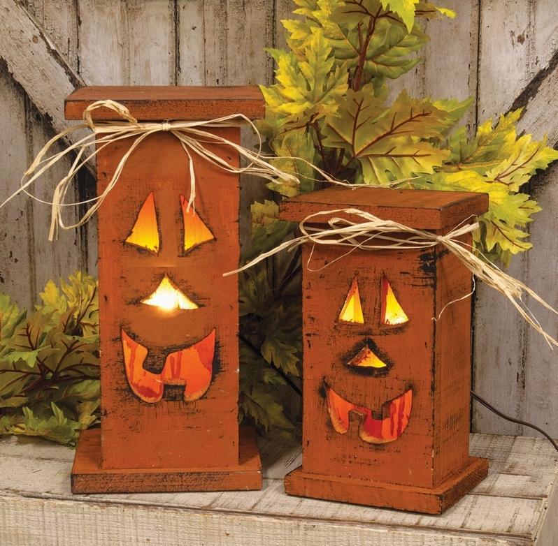Rustic Wood Jack O Lightup Pedestal - 15.5"H
