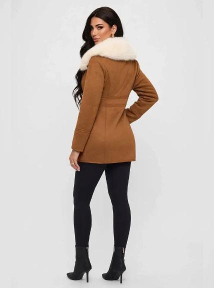Luxe Faux Fur-Collar Tailored Coat