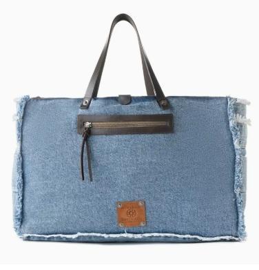 Frayed Frontier Western Denim Tote Bag For Women in Denim Blue with Fringe Detail
