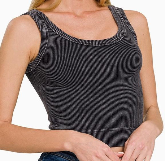Double Scoop Neck Premium Wash Seamless Tank (Black)