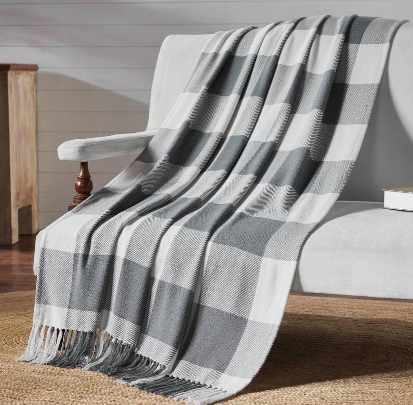 Annie Buffalo Check Grey Woven Throw