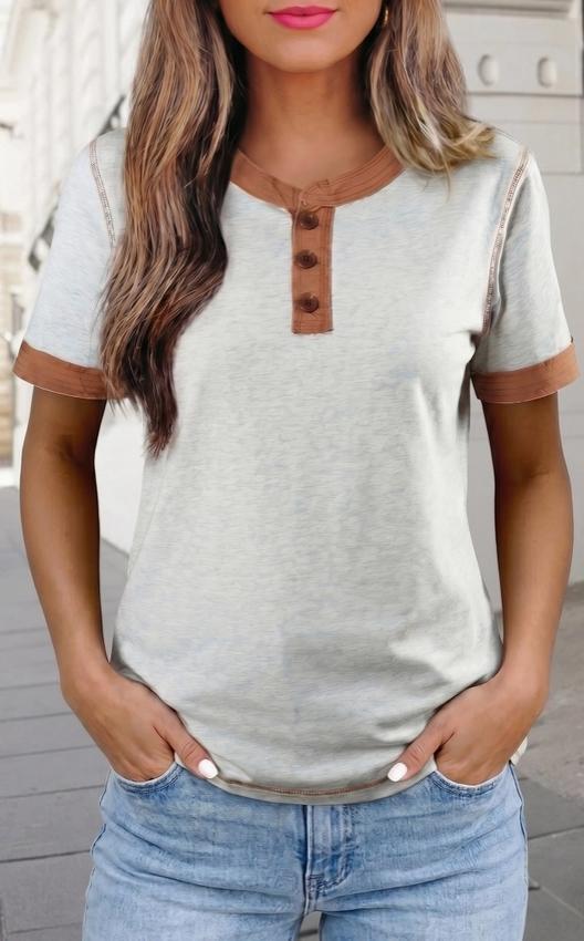 Contrast Patchwork Short Sleeve Blouse