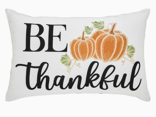 Annie Black Check Be Thankful Pumpkin Pillow