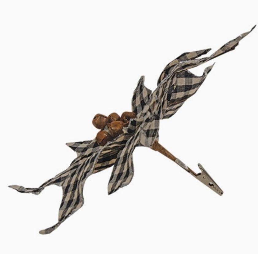 Black/White Plaid Poinsettia Clip Ornament