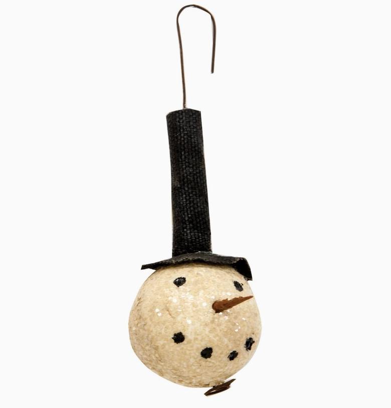 Primitive Top Hat Snowman Head Ornament